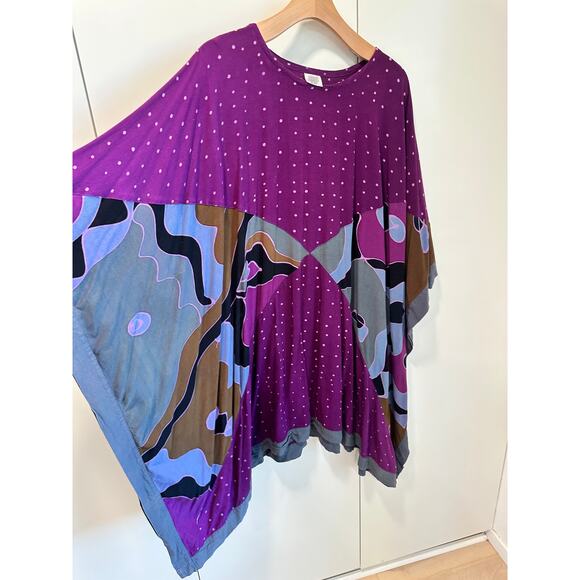 Vintage Purple Kaftan Top Artsy Boho Tunic Blouse Free Flowing Style - Picture 2 of 7